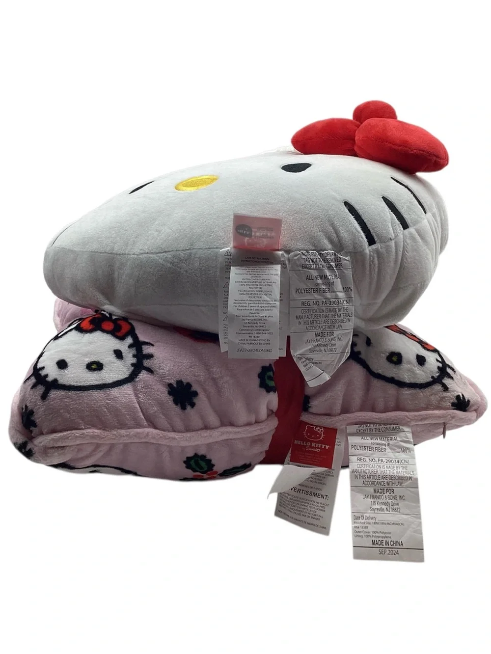 Hello Kitty Sanrio 2 pk. Square Pillow with Shaped Head Pillow Set (NWT)
